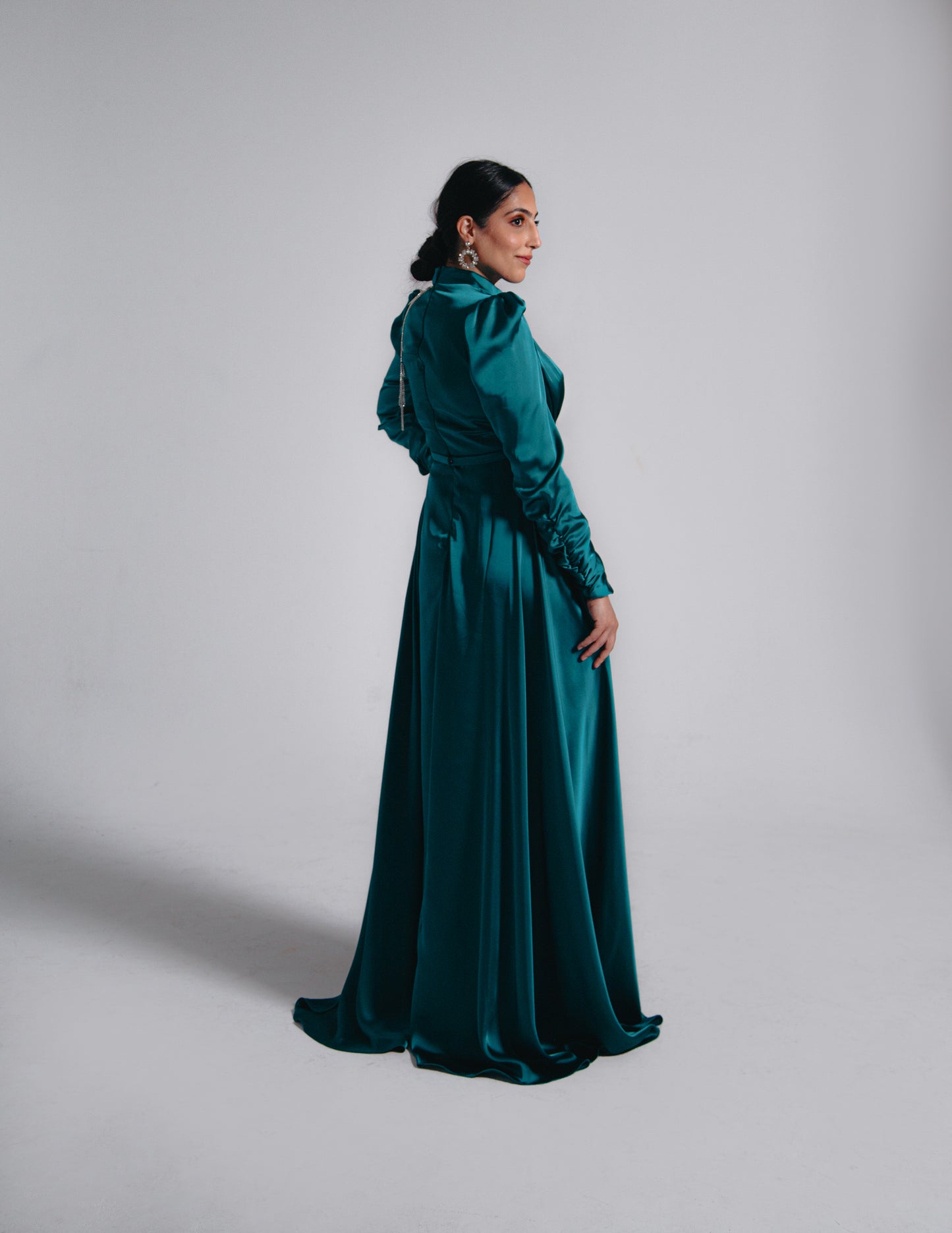 Modest Amara Satin Maxi Dress - Vibrant Teal Dress