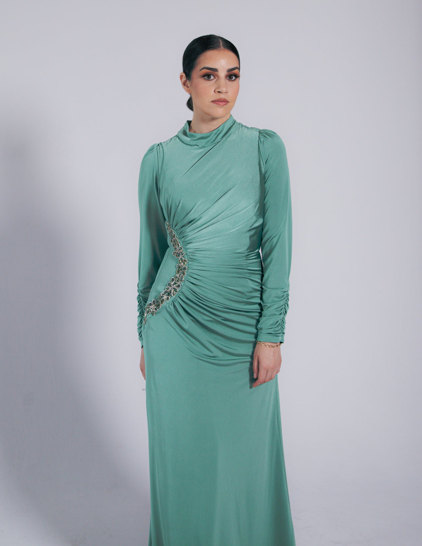 Modest Dalia Rouched Jersey Maxi Dress - Pistachio