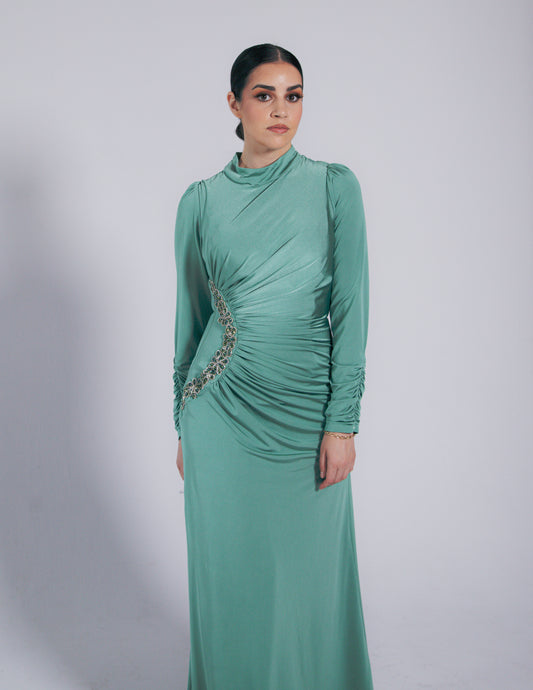 Modest Dalia Rouched Jersey Maxi Dress - Pistachio