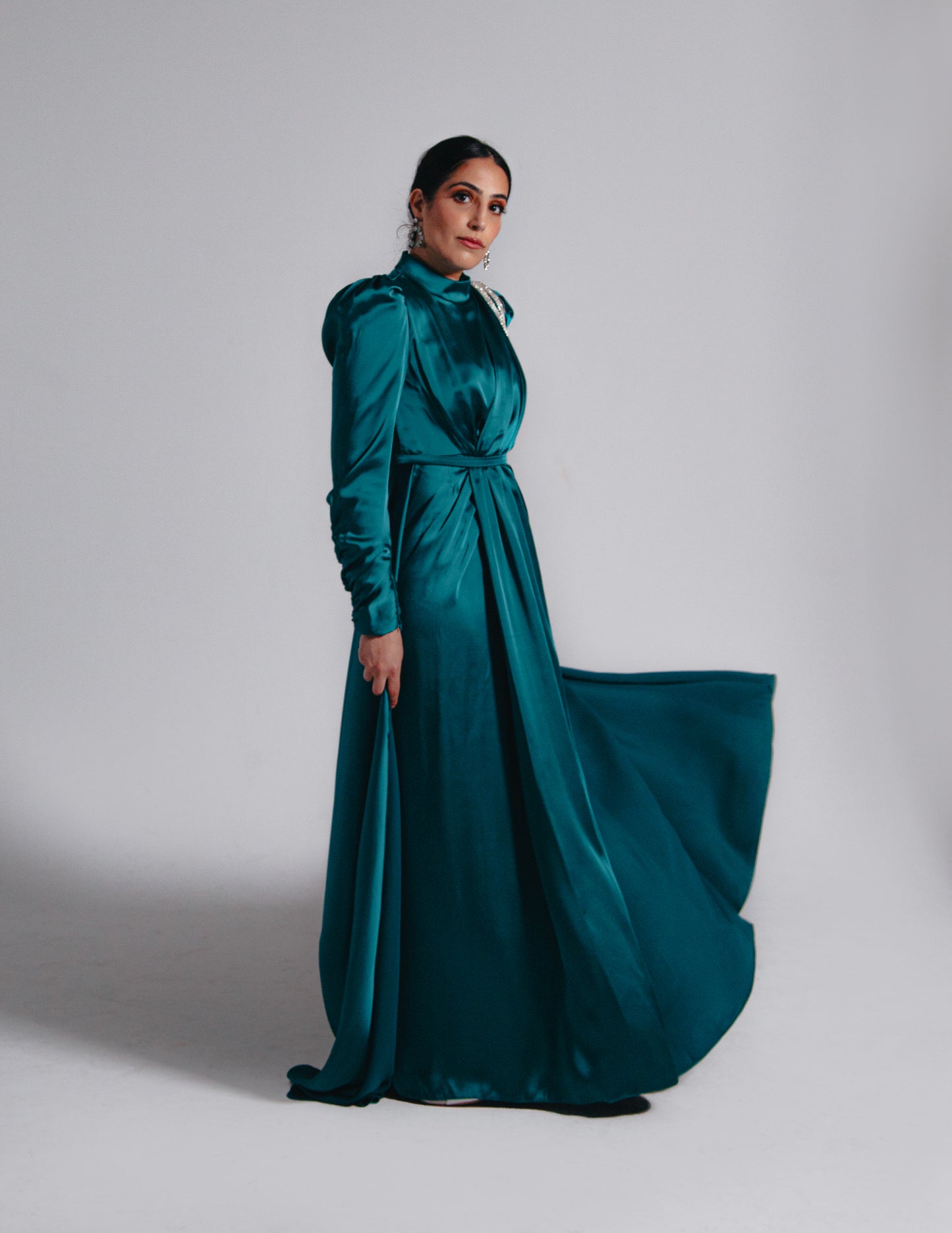 Modest Amara Satin Maxi Dress - Vibrant Teal Dress