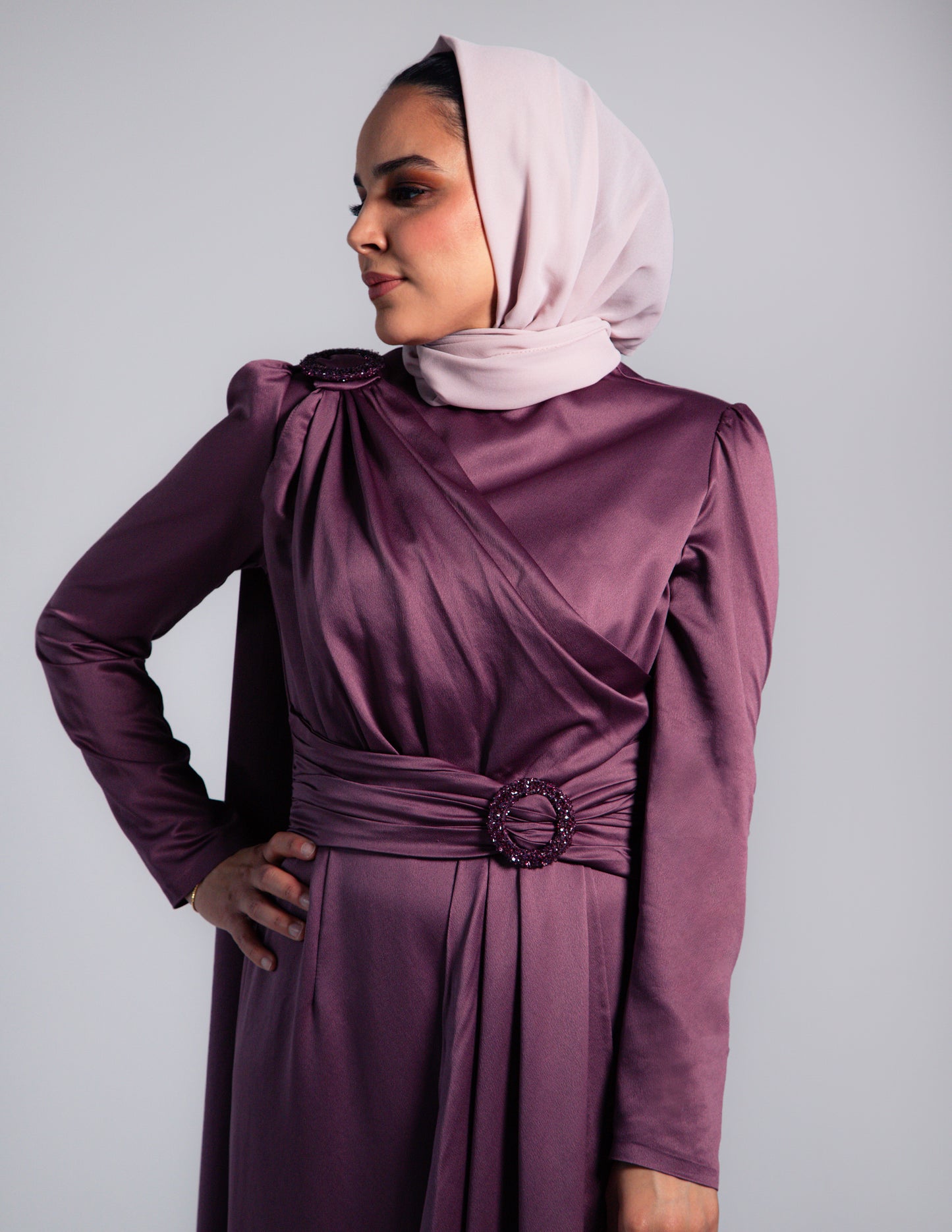 Modest Layla Satin Maxi Dress - Mulberry