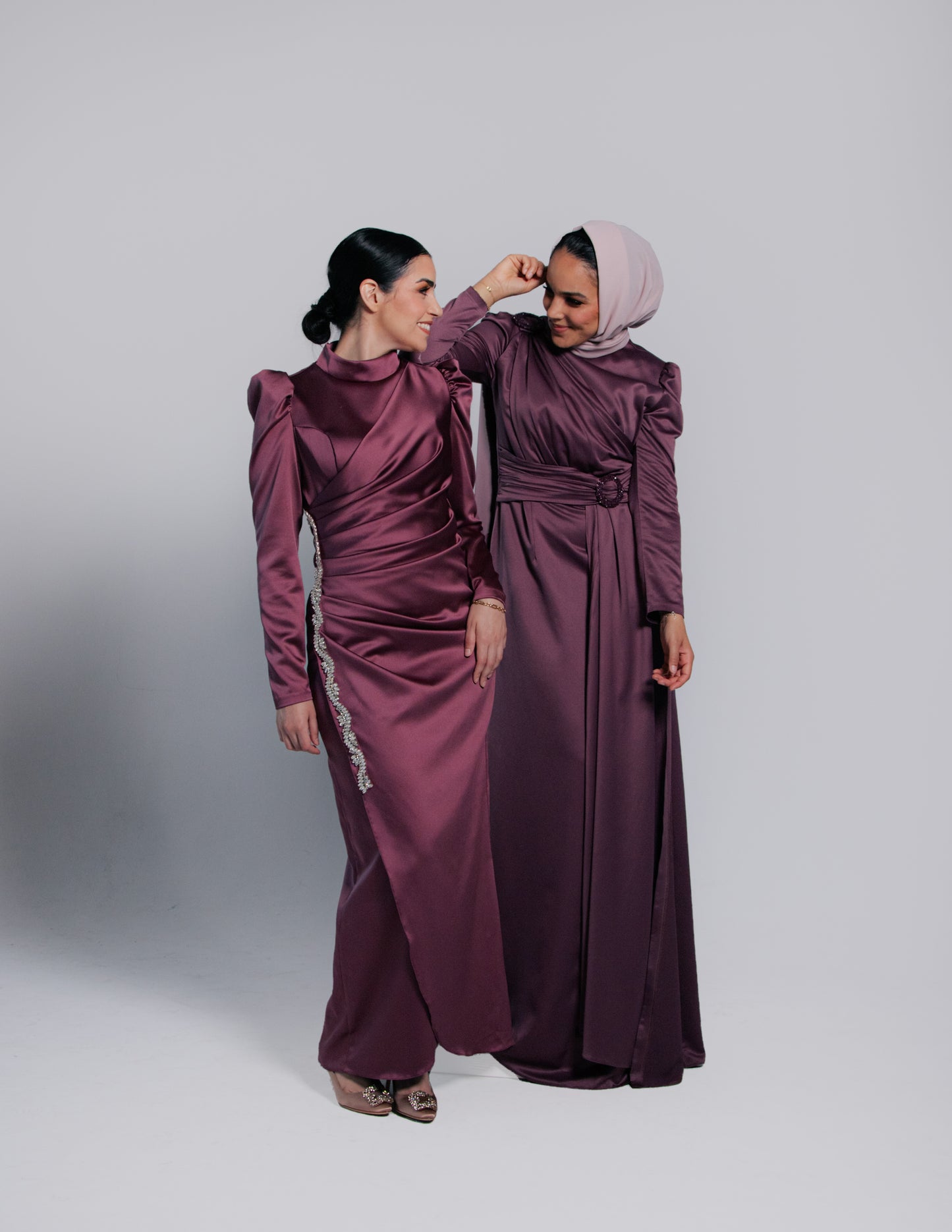 Modest Mira Rouched Satin Dress - Dusty Rose