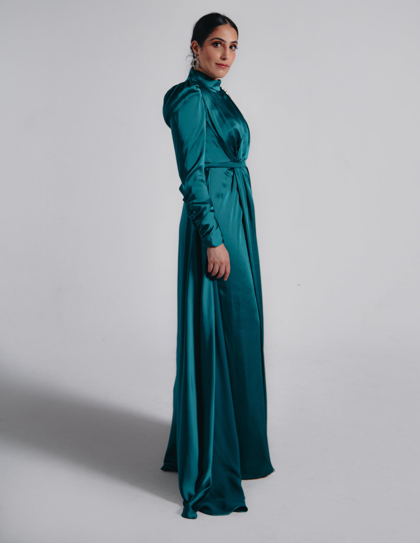 Modest Amara Satin Maxi Dress - Vibrant Teal Dress