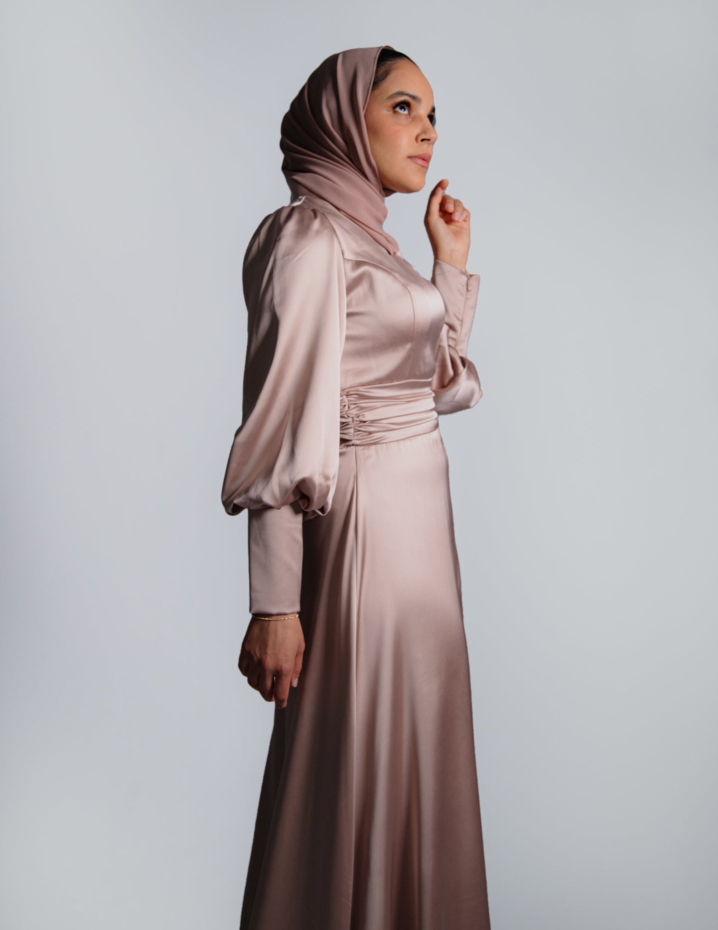 Modest Carmina Puff Sleeve Dress - Pale Gold