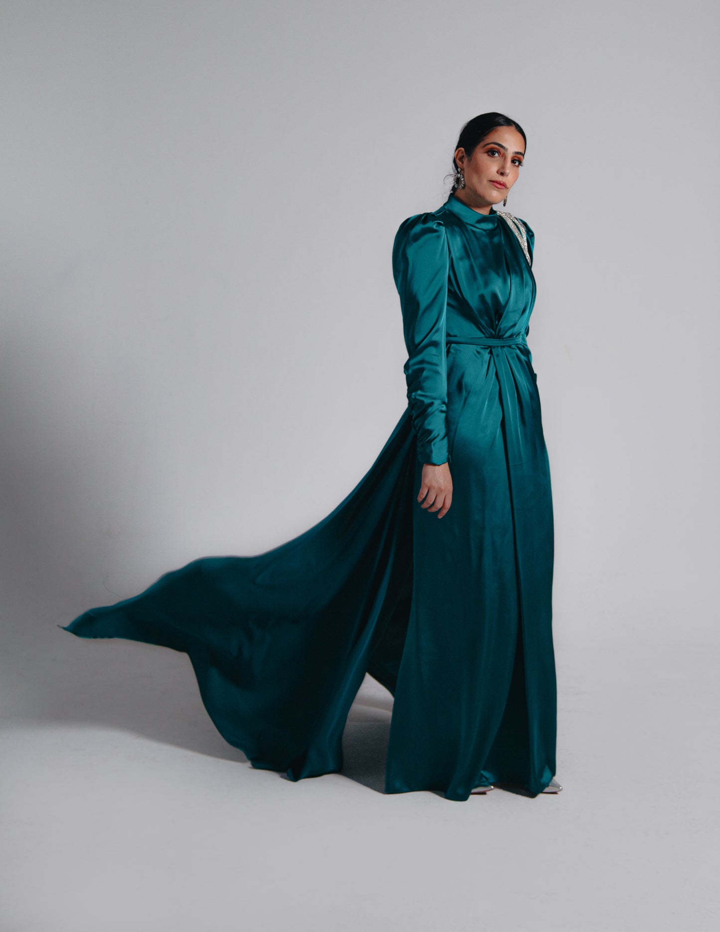 Modest Amara Satin Maxi Dress - Vibrant Teal Dress