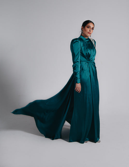 Modest Amara Satin Maxi Dress - Vibrant Teal Dress