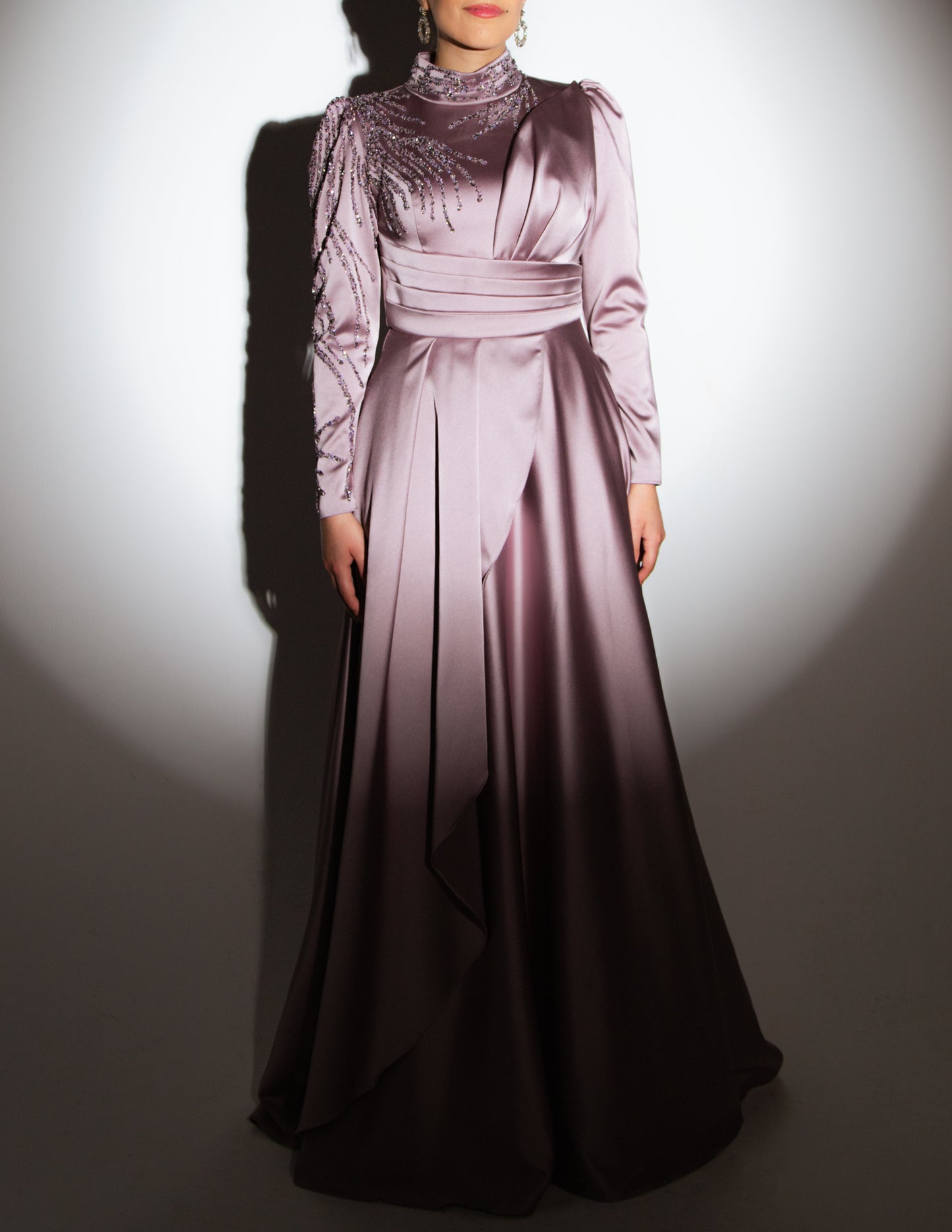 Modest Yasmina Jewelled Satin Gown - Lavender Rose